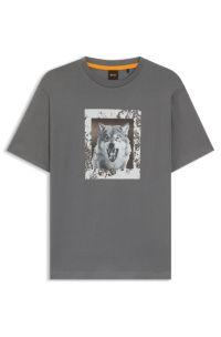 Cotton-jersey T-shirt with animal artwork, Grey