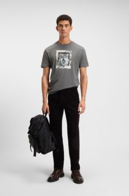 Cotton-jersey T-shirt with animal artwork, Grey