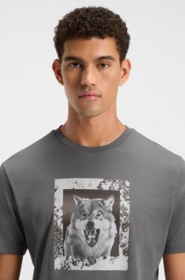 Cotton-jersey T-shirt with animal artwork, Grey