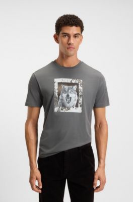 T-shirt en jersey de coton avec motif animal artistique, Gris