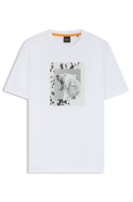 Cotton-jersey T-shirt with animal artwork, White