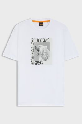 Cotton-jersey T-shirt with animal artwork, White