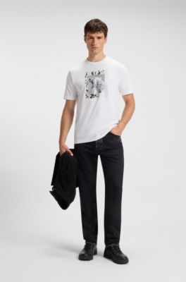 Cotton-jersey T-shirt with animal artwork, White