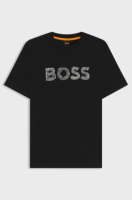 Regular-fit T-shirt in cotton with logo artwork, Black