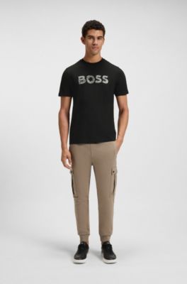 Regular-fit T-shirt in cotton with logo artwork, Black
