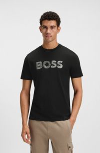 Regular-fit T-shirt in cotton with logo artwork, Black