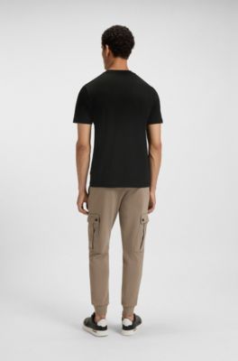 Regular-fit T-shirt in cotton with logo artwork, Black