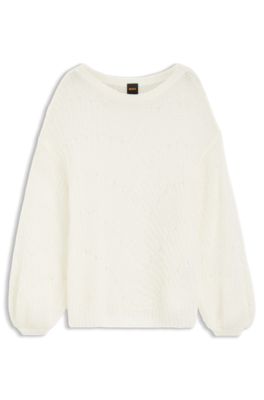 Wool-blend sweater with open knit, White