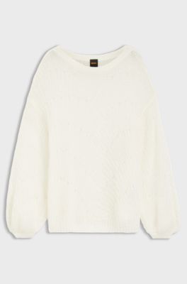 Wool-blend sweater with open knit, White