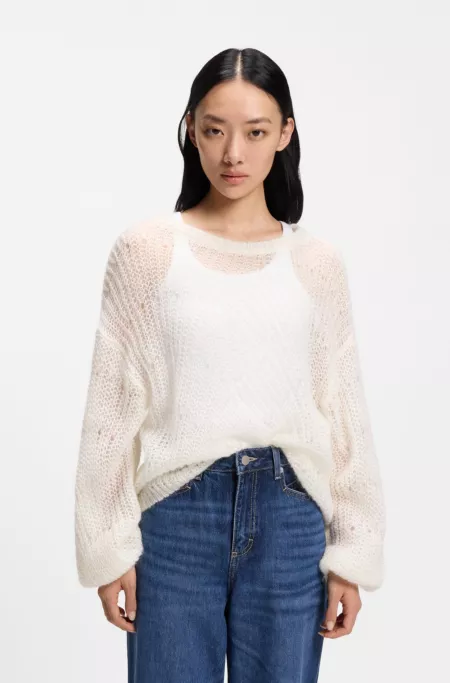 Wool-blend sweater with open knit