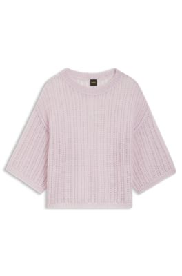 Wool-blend sweater with open knit, Light Purple