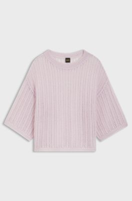 Pull en maille ajour&eacute;e de laine m&eacute;lang&eacute;e, Violet clair