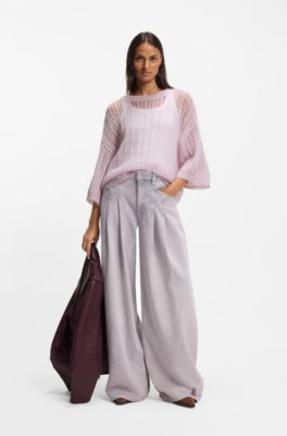 Pull en maille ajour&eacute;e de laine m&eacute;lang&eacute;e, Violet clair