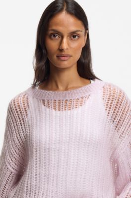 Pull en maille ajour&eacute;e de laine m&eacute;lang&eacute;e, Violet clair
