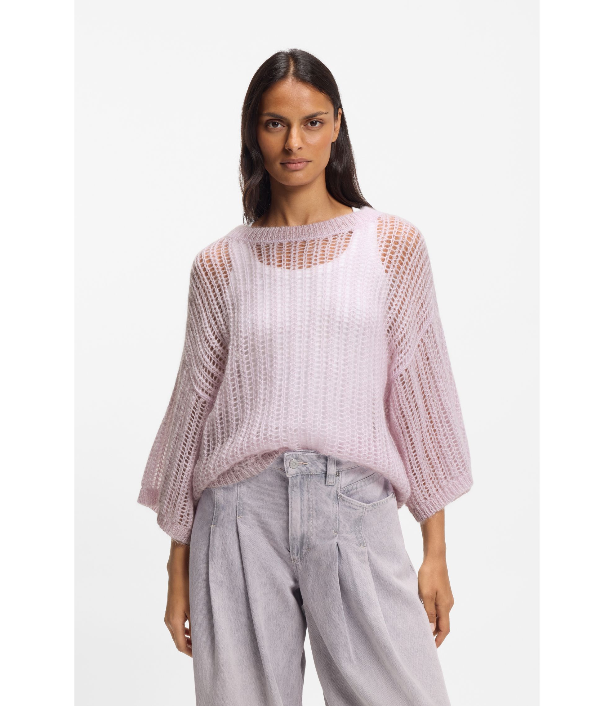 Strickpullover aus Woll-Mix mit Lochmuster