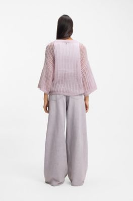 Pull en maille ajour&eacute;e de laine m&eacute;lang&eacute;e, Violet clair