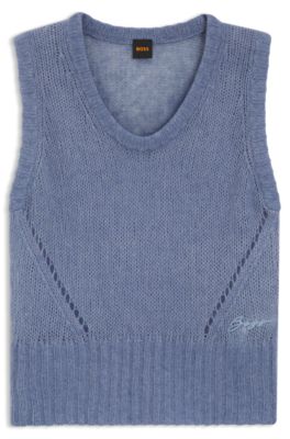 Relaxed-Fit Top mit gro&szlig;maschiger Strick-Struktur, Blau