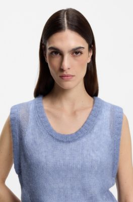 Top relaxed fit con lavorazione in maglia morbida, Blu