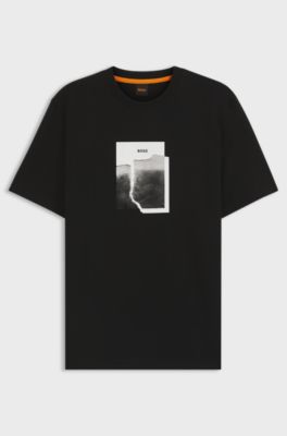 Cotton-jersey T-shirt with printed artwork, Black