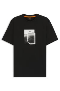 Cotton-jersey T-shirt with printed artwork, Black