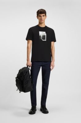Cotton-jersey T-shirt with printed artwork, Black