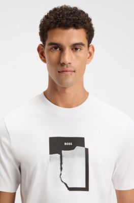 T-shirt en jersey de coton avec motif imprim&eacute;, Blanc