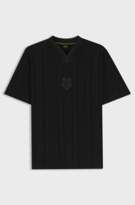T-shirt en coton &agrave; rayures textur&eacute;es, Noir