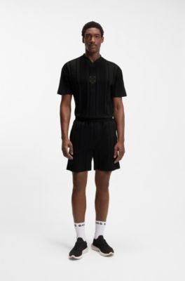 T-shirt en coton &agrave; rayures textur&eacute;es, Noir