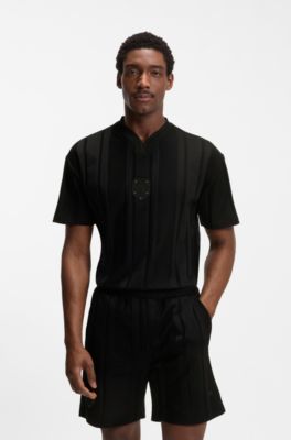 T-shirt en coton &agrave; rayures textur&eacute;es, Noir