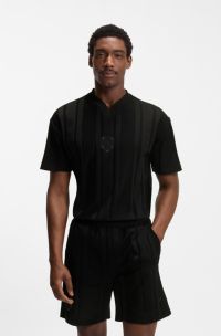 Cotton T-shirt with textured stripes, Black