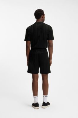 T-shirt en coton &agrave; rayures textur&eacute;es, Noir