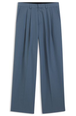 Wide-leg trousers in pinstripe stretch cloth, Light Blue stripes