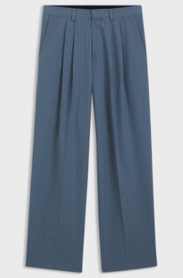 Wide-leg trousers in pinstripe stretch cloth, Light Blue Stripes