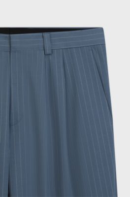 Wide-leg trousers in pinstripe stretch cloth, Light Blue Stripes