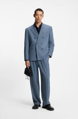Wide-leg trousers in pinstripe stretch cloth, Light Blue Stripes