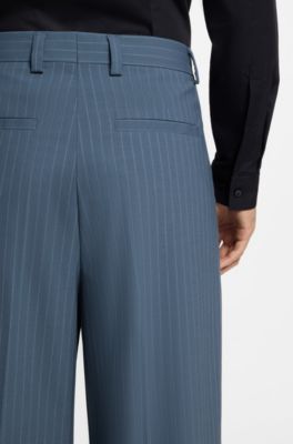 Wide-leg trousers in pinstripe stretch cloth, Light Blue Stripes