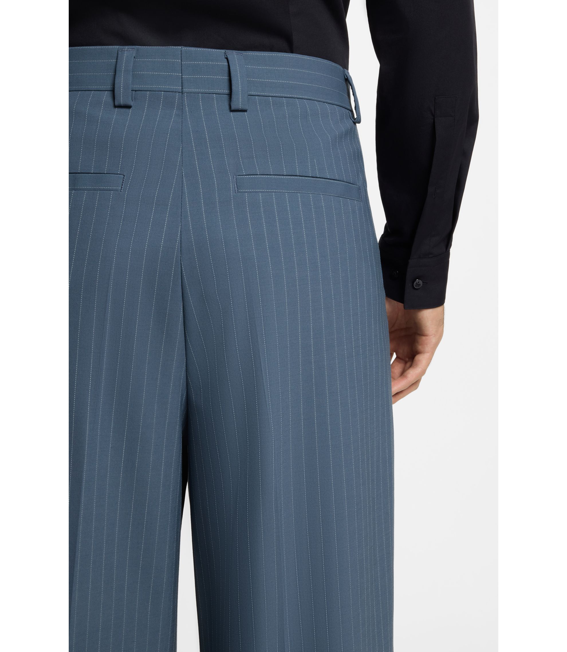 HUGO - Wide-leg trousers in pinstripe stretch cloth - Light Blue