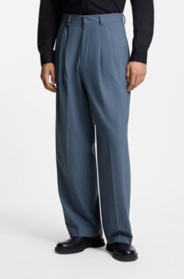 ワイドレッグパンツ ピンストライプ ストレッチクロス, ライトブルーのストライプ