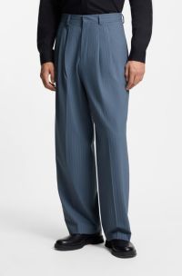Wide-leg trousers in pinstripe stretch cloth, Light Blue Stripes