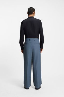 ワイドレッグパンツ ピンストライプ ストレッチクロス, ライトブルーのストライプ