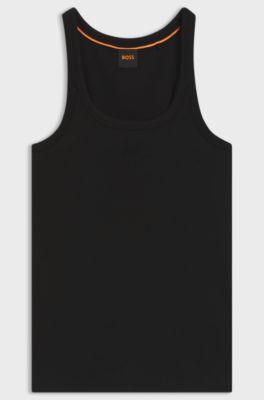 Racer-back tank top in stretch cotton, Black