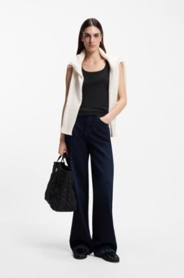 Racer-back tank top in stretch cotton, Black