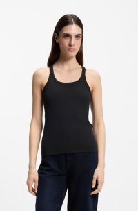 Racer-back tank top in stretch cotton, Black