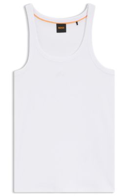 Racer-back tank top in stretch cotton, White