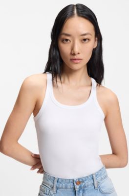 Racer-back tank top in stretch cotton, White