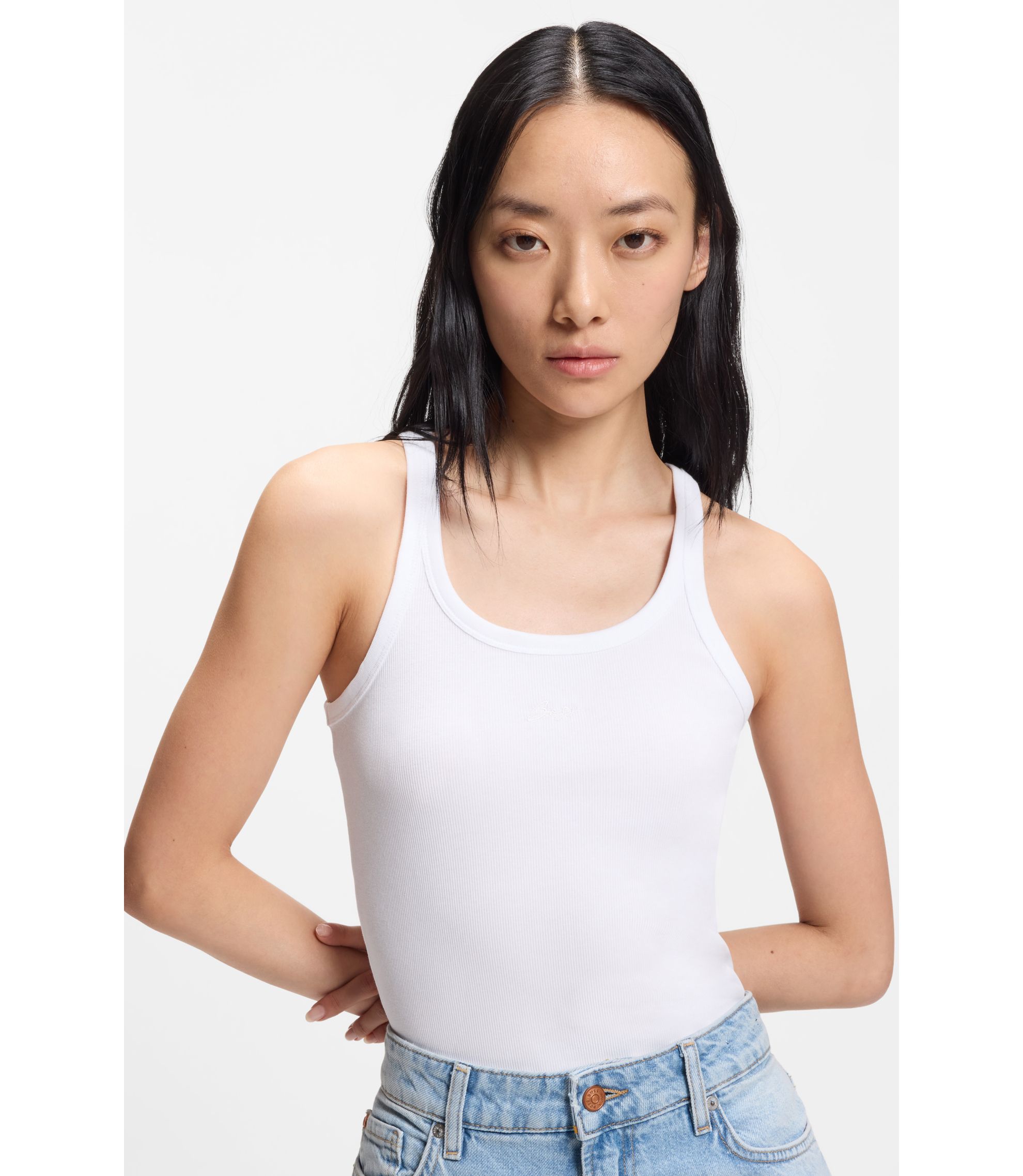 BOSS - レーサーバック タンクトップ ストレッチコットン - ホワイト