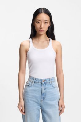 Racer-back tank top in stretch cotton, White