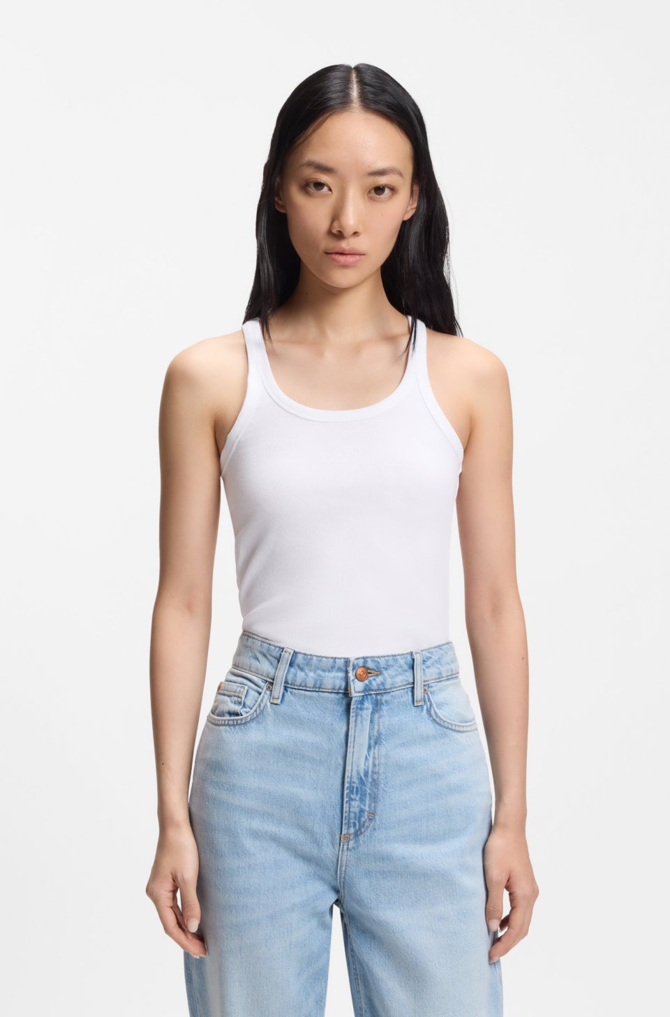 Racer-back tank top in stretch cotton