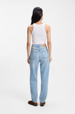 Racer-back tank top in stretch cotton, White
