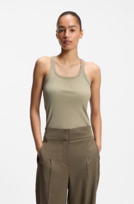 Tanktop van stretchkatoen met racerback, Kalk